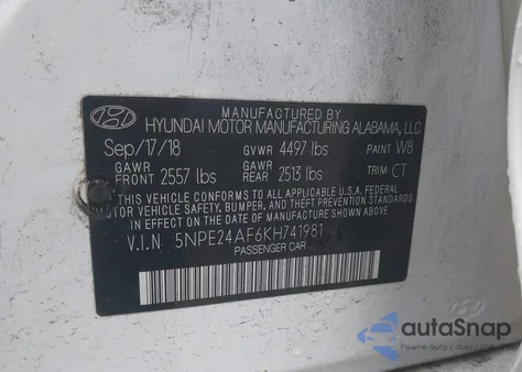 2019 Hyundai Sonata Se from USA, damaged, VIN 5NPE24AF6KH741981